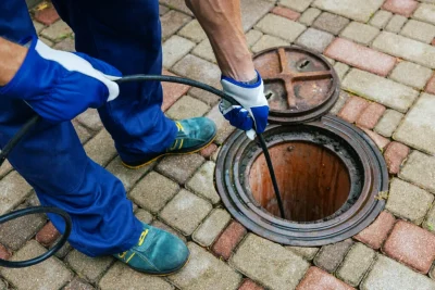 Plumber cleaning an outdoor sewer drain in Santa Paula