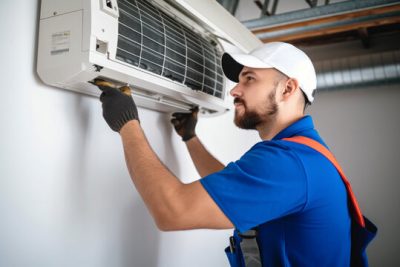 Mini Split AC Installation Santa Paula HVAC technician installing a mini split air conditioner in Santa Paula
